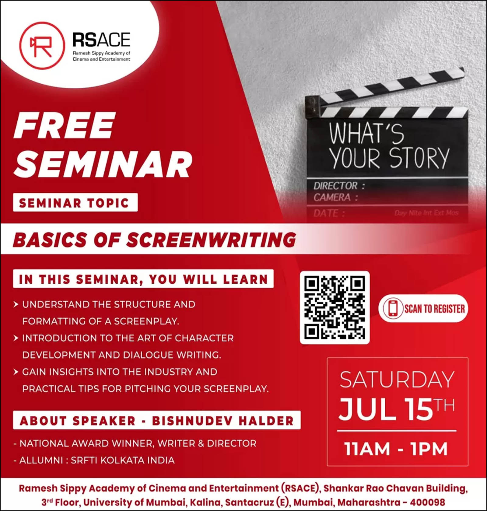 Free Seminar on: Basics of Screenwriting